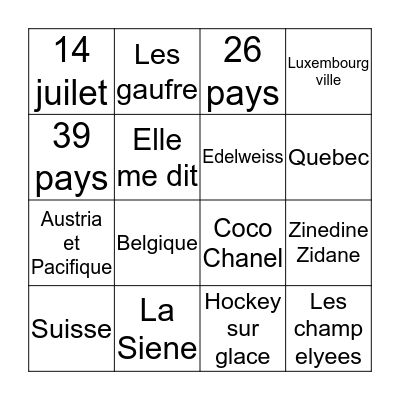 Culture Francophone Bingo Card