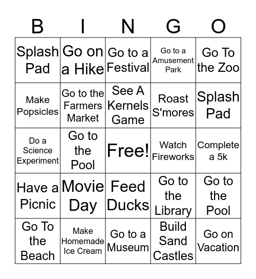 Summer Bucket List Bingo Card