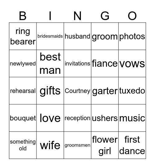 Courtney & Jeremy Bingo Card
