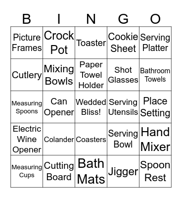 Bridal Shower Bingo Card
