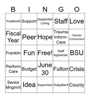 F/F Supervisor Meeting Bingo Card