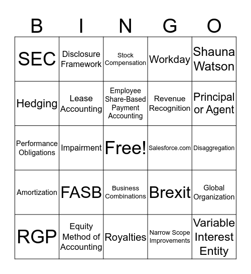 Finance and Accounting Update Bingo Card