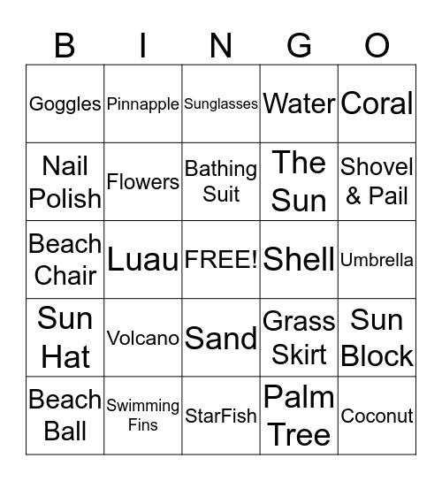 Luau Bingo Card