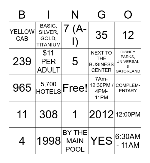 COURTYARD BINGO  Bingo Card