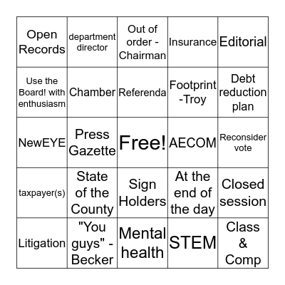 County Board Bingo Card