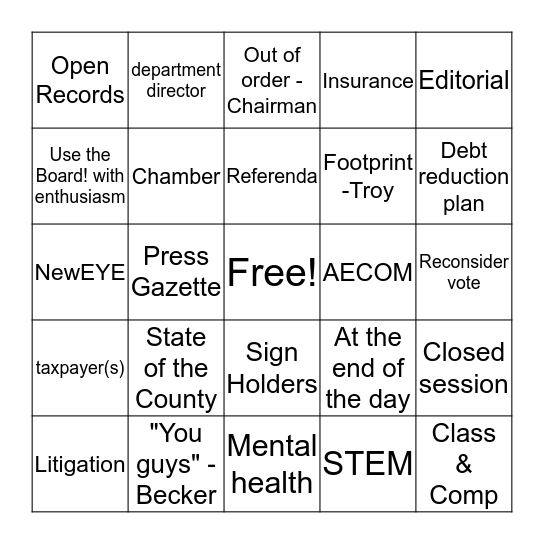 County Board Bingo Card