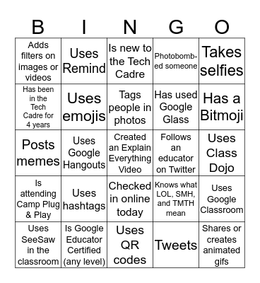 Tech Training Bingo Card