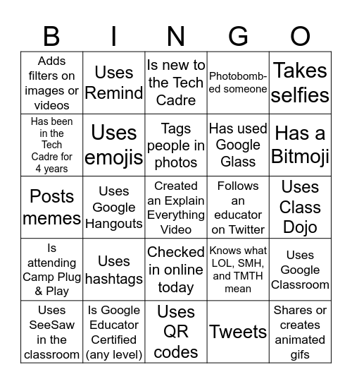 Tech Training Bingo Card