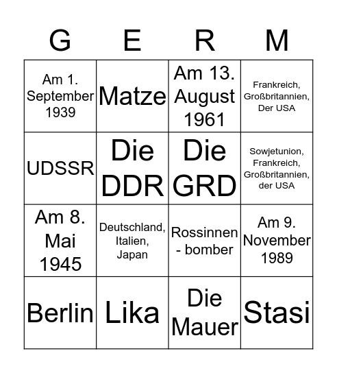 Bingo Auf Deutsch Bingo Card