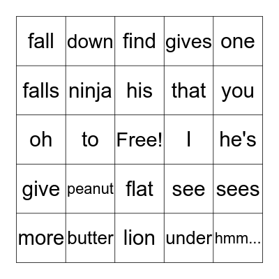 Sight Words Bingo Card