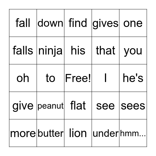 Sight Words Bingo Card