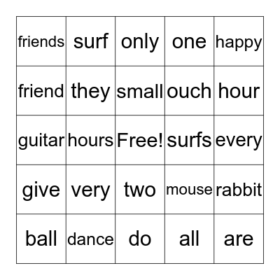 Sight Words Bingo 2-1 Bingo Card