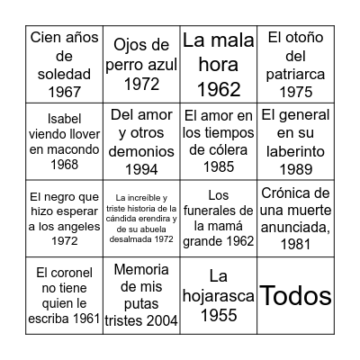 Garcia Marquez  Bingo Card