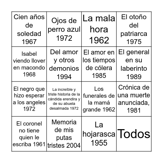 Garcia Marquez  Bingo Card