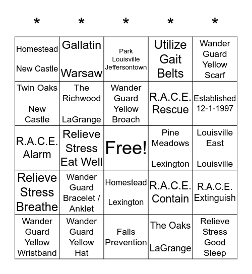 Providence Richwood                                                                                 Nursing & Rehabilitation Bingo Card