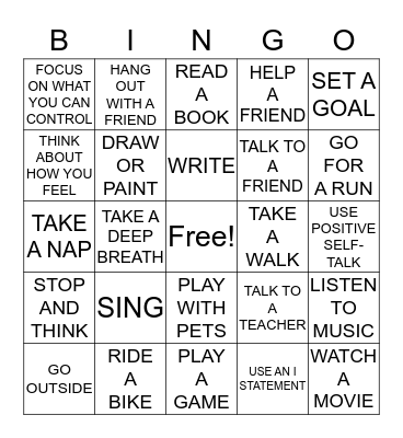 Coping Bingo Card