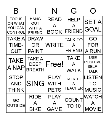 Coping Bingo Card