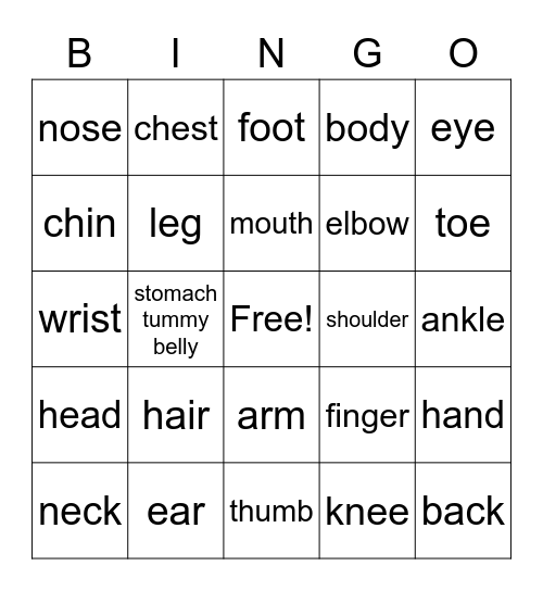 Body Bingo Card