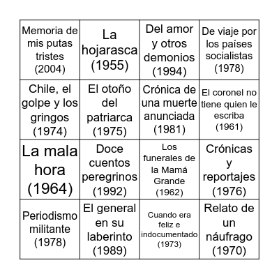 García Marquez Bingo Card