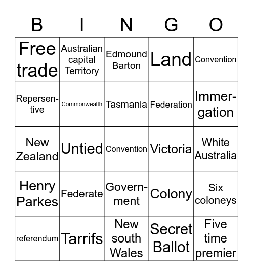 Federation  Bingo Card