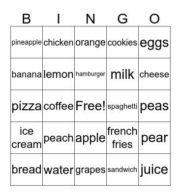 Food Bingo Card