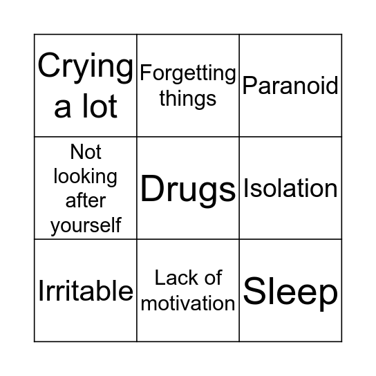 Early warning signs Bingo Card