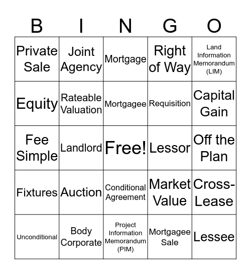 Property Investment Bingo Card