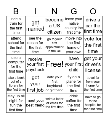 Where were you when you  ...? How old were you when you ...? Bingo Card