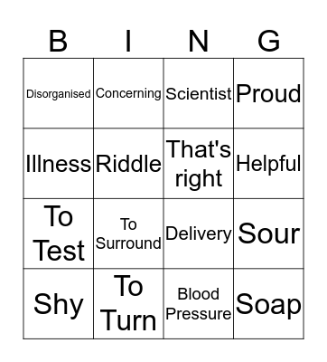 Vocabulary Bingo Card