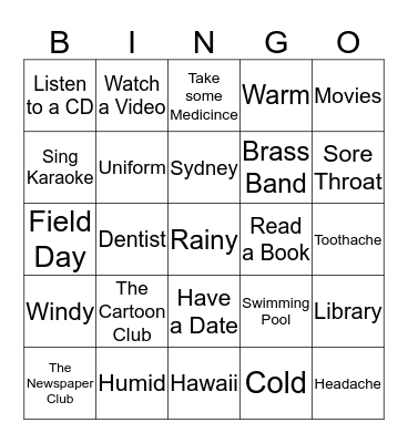 Term 1 Vocabulary Bingo Card