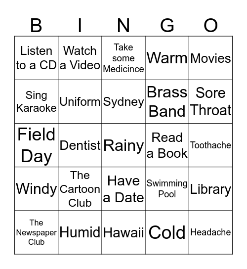 Term 1 Vocabulary Bingo Card
