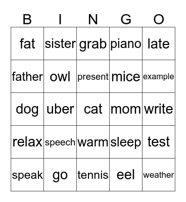 Making sentences Bingo Card