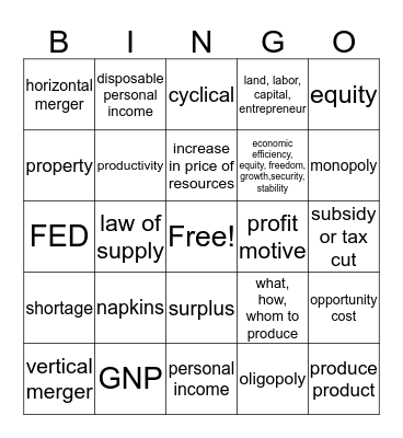 Econ Bingo Card