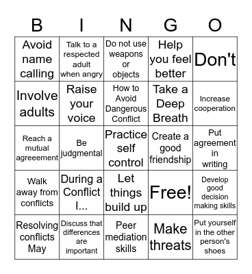 Conflict Resolution Bingo   Bingo Card