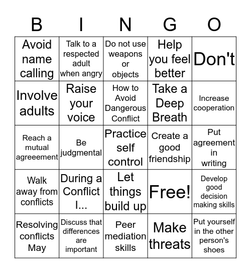 Conflict Resolution Bingo   Bingo Card
