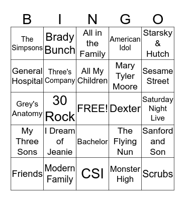 TV BINGO Card