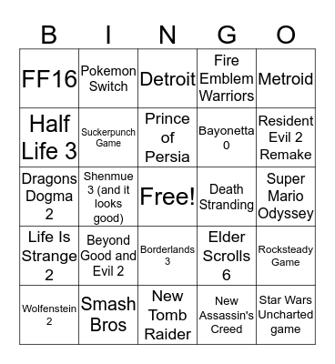 E3 Bingo Card