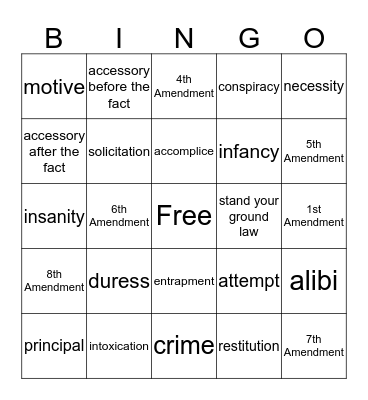 Law and Juvenile Justice Bingo Card