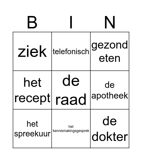 De huisarts Bingo Card