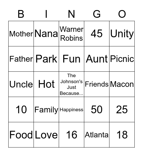 The Johnson's Bingo Card