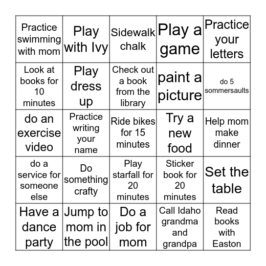 Carly Bingo Card