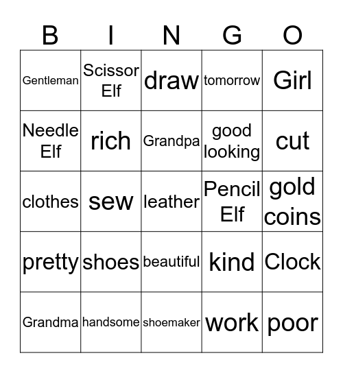 The Shoemaker and the Elves Bingo Card
