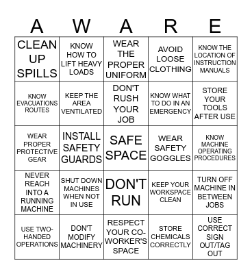 OWENS CORNING SAFETY BINGO Card
