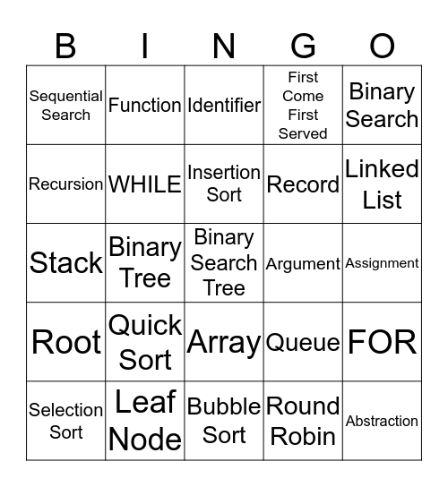 IB Computer Science Revision 2 Bingo Card