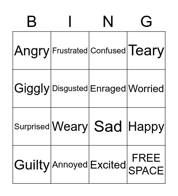 Emotions Bingo Card