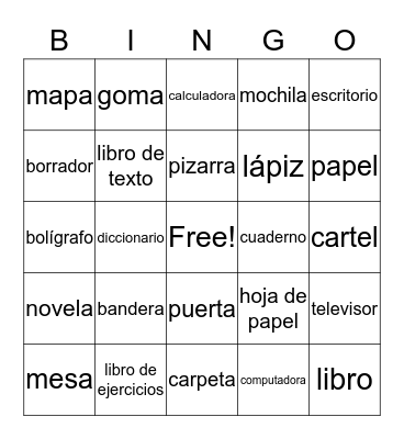 Spanish Bingo Card