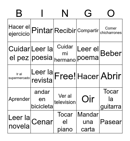 Mis actividades Bingo Card