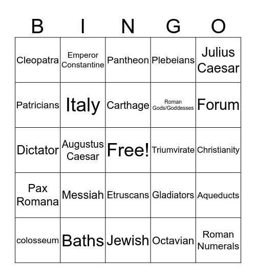 Ancient Rome Bingo Card