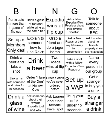 Expedia & Two Roads Bar Crawl Bingo Card