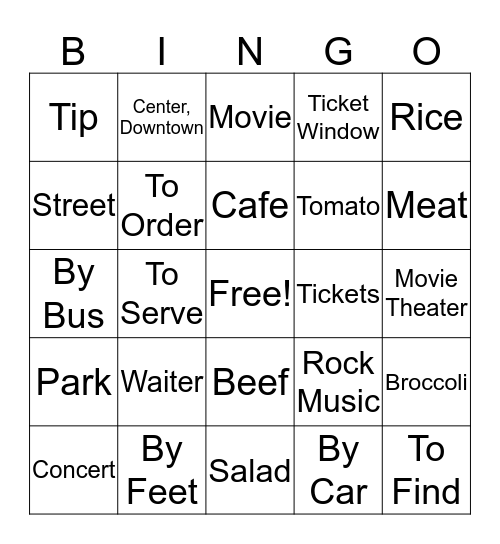 Lvl 1 Unit 4 Lesson 2 Bingo Card